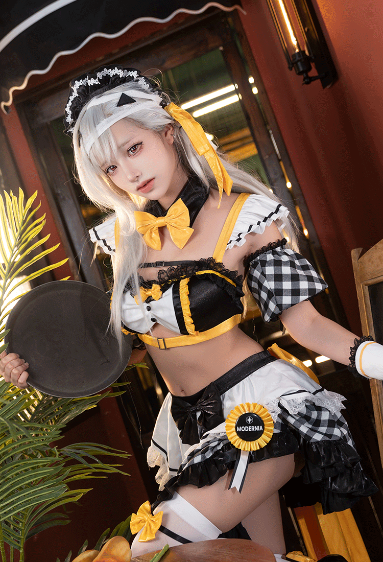 Goddess of Victory: Nikke Modernia Maid Outfit Cosplay Costume Top and Skirt with Hair bow and Collar