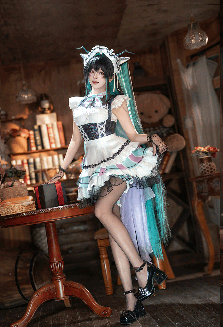 Goddess of Victory: Nikke Siren Cosplay Costume Coffee Maid Outfit Dress with Apron and Headband