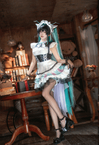 Goddess of Victory: Nikke Siren Cosplay Costume Coffee Maid Outfit Dress with Apron and Headband