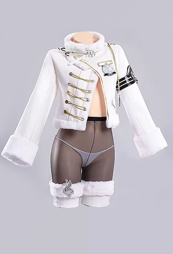 Goddess of Victory: Nikke Blanc Fortune Express Skin Cosplay Costume Top and Pantyhose with Thong and Hat
