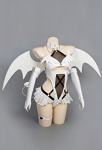 Goddess of Victory: Nikke Blanc White Devil Cosplay Costume Cutout Halter Bodysuit with Wings and Headband