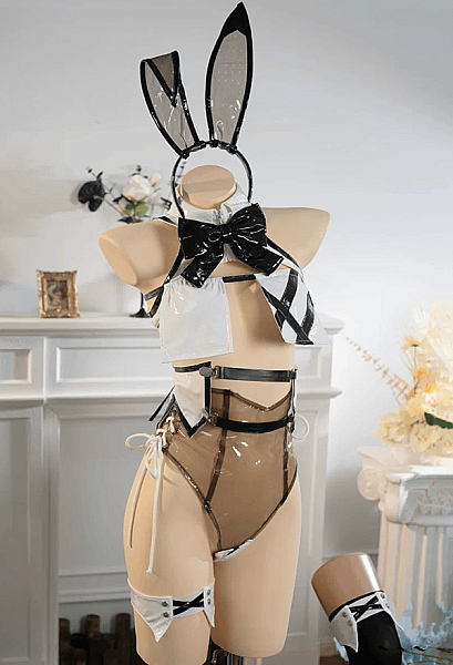 Goddess of Victory: Nikke Bay Bunny Girl Cosplay Costume Cutout Halter Bodysuit with Ears and Gloves