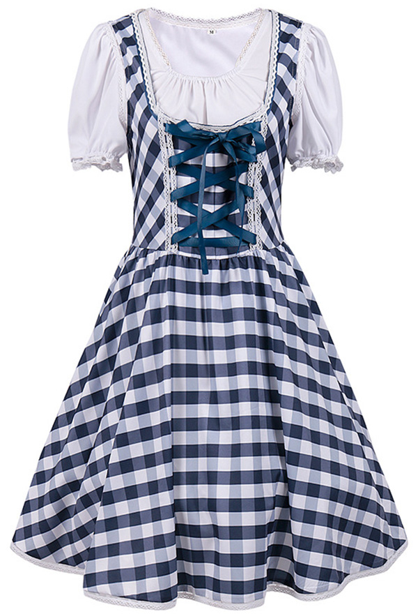 Dirndl Damen Midi Oktoberfest Kleid - Trachtenkleid Mit Schürze Für Karneval & Feste