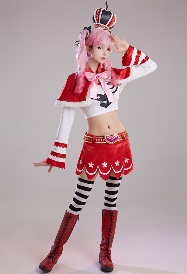 Perona One Piece Cosplay Kurz Umhang Rock Socken Gürtel Krone Zubehör Set Cosplay Kostüm