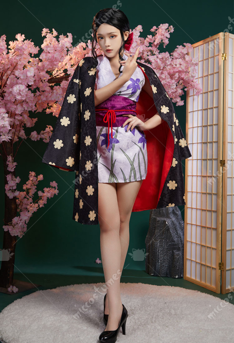 One Piece Nico Robin Kimono Cosplay Costume Kimono Dress and Belt with Cardigan