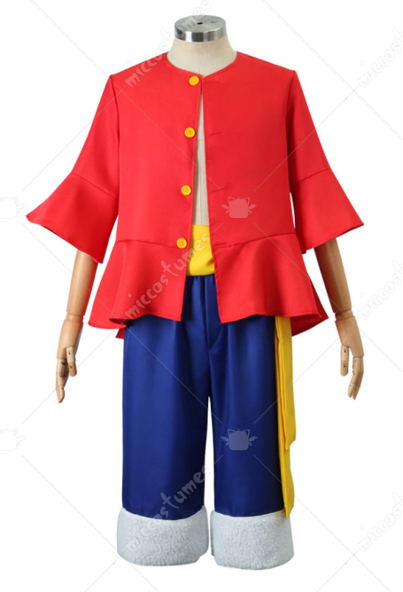 One Piece Monkey D Luffy Cosplay Costume Red Top and Blue Shorts with Belt Hat