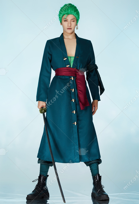 OP Roronoa Zoro Cosplay Costume Green Coat Uniform Set