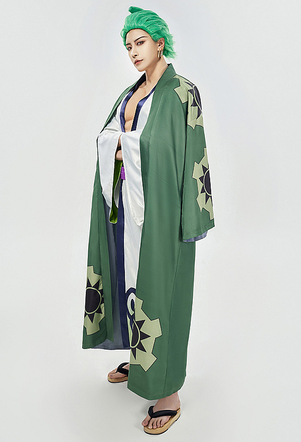Roronoas Cosplay Costume Anime Kimono Robe Zoro Cloak Uniform Halloween Outfits With Earrings For Comic Con - 200000532
