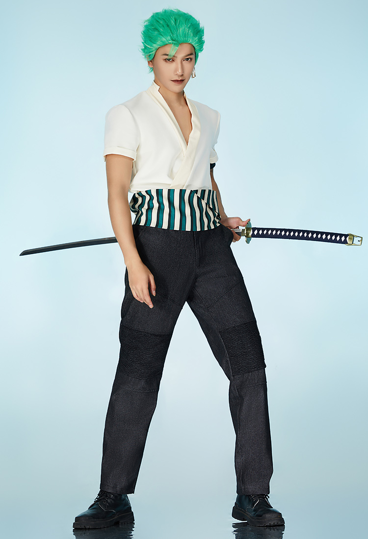 OP Pirate Hunter Cosplay Costume Kimono-Style Top and Pants with Waistband Scarf