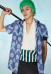 OP Zoro Cosplay Costume Blue Pattern Short-Sleeve Shirt and Headscarf Set