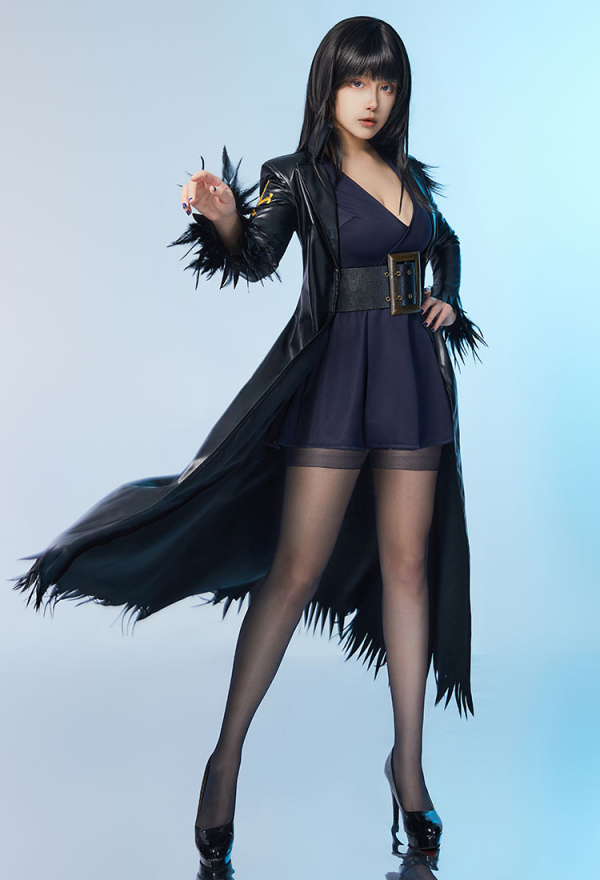 Women Nico Robin Costume - Deep V-Neck Dress and Coat with Stockings and  Belt OP Cosplay | Top Quality Outfits for Sale