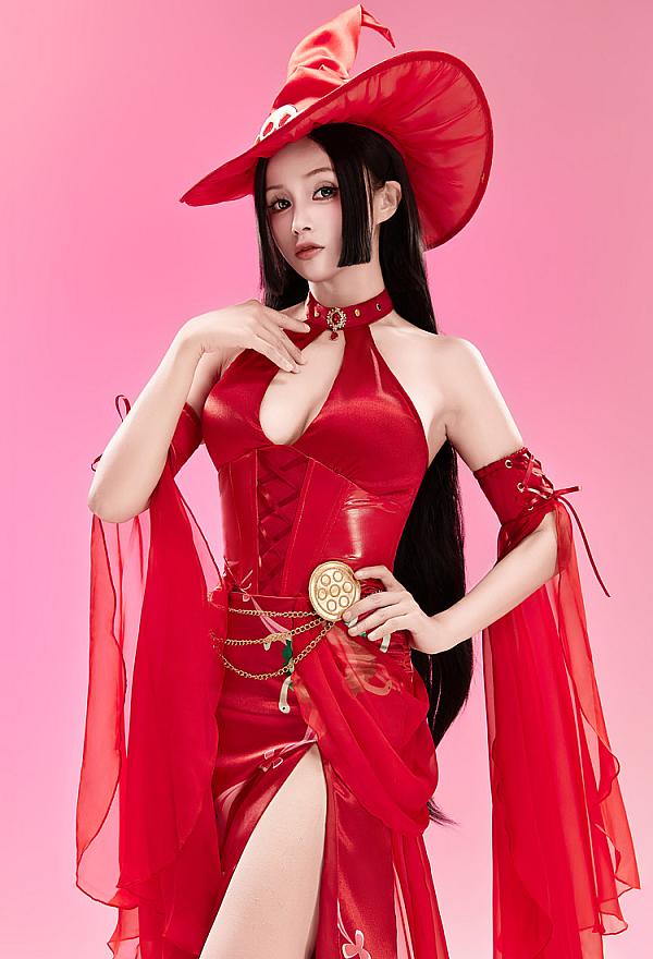 boa hancock red dress One Piece Boa Hancock Empress Red Cheongsam Cosplay Performance Costume Outfit