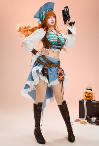 OP Nami Cosplay Costume Halloween Pirate Costume Top and Skirt with Hat