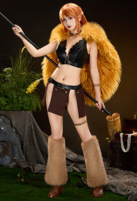 OP Nami Elbaf Episode Cosplay Costume Vest and Skirt with Cape and Leg Warmer