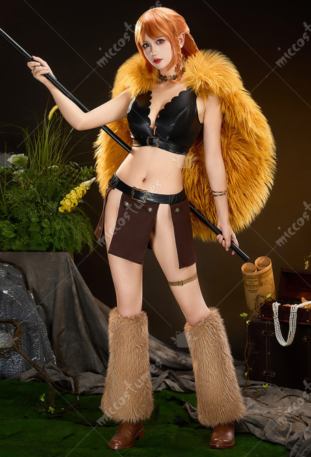 OP Nami Elbaf Episode Cosplay Costume Vest and Skirt with Cape and Leg Warmer