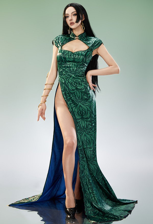cosplay green dress OP Boa Hancock Costume Cheongsam with Earrings and Bracelet classic evening dress
