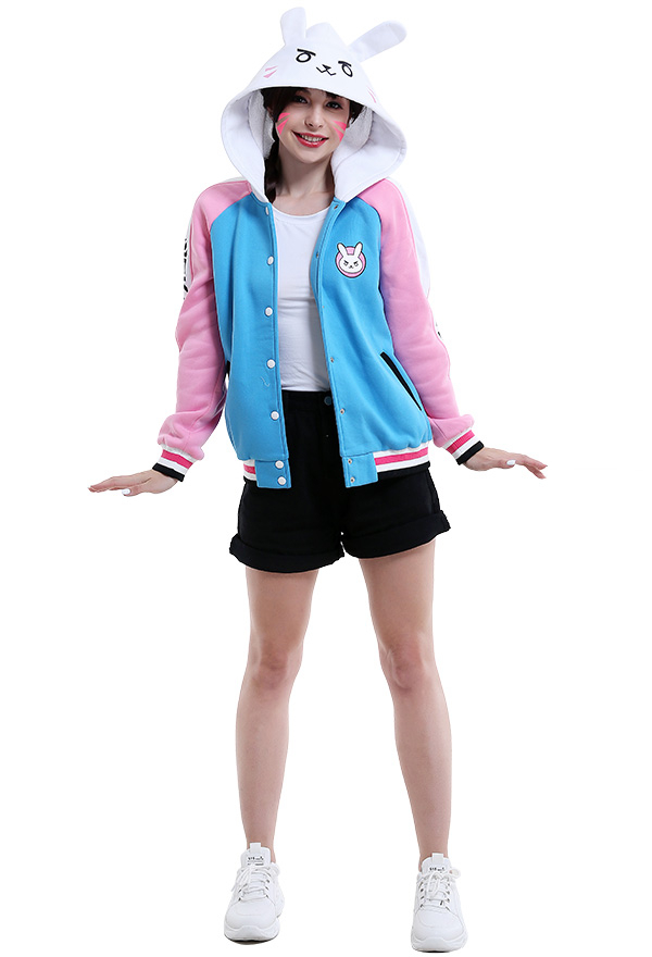 Overwatch DVA Hana Song Lindo Anime Mercancía Chaqueta de Béisbol Sudadera con Capucha Diaria Disfraz de Cosplay