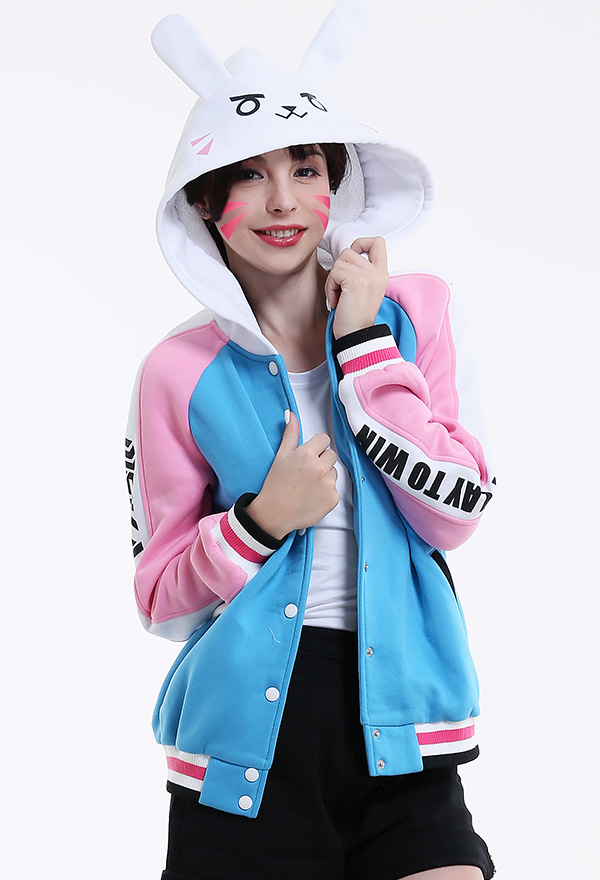 Overwatch DVA Hana Song Lindo Anime Mercancía Chaqueta de Béisbol Sudadera con Capucha Diaria Disfraz de Cosplay