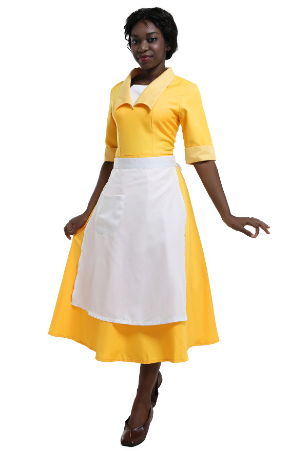 Gelb Maid Prinzessin Cosplay Hausmädchen Kostüm Kleid inspiriert von Prinzessin Tiana