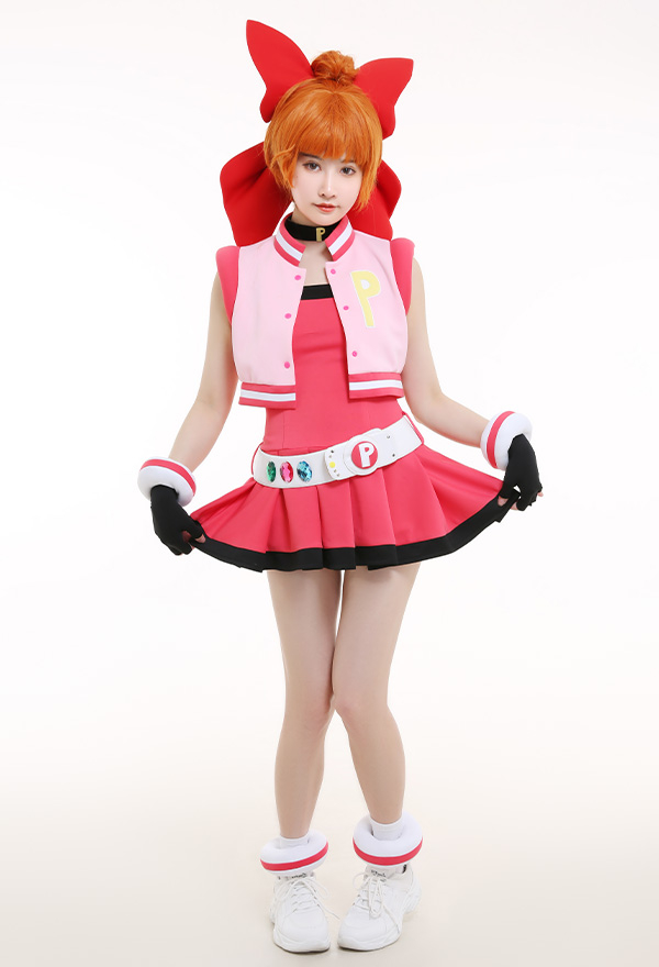 Girls Z Costume de Cosplay Momoko Akatsutsumi Belle Robe Magenta avec Veste Rose Clair