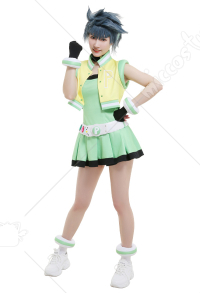 Girls Z PPGZ Powered Buttercup Kaoru Matsubara Cosplay Costume Sleeveless Vest Coat Short Pleated Dress Transformation Outfit with Gloves Choker Headdress Belt Accessories