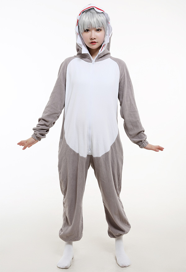 Hai Onesie Homewear Kigurumi Cosplay Kostüm Einteilige Anzug Jumpsuit Lange Pyjamas mit Kapuzen Cosplay Kostüm