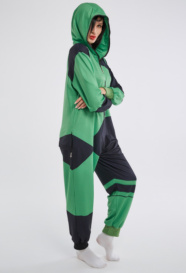 Shego Green and Black Contrast Hooded Onesie Pajamas Halloween