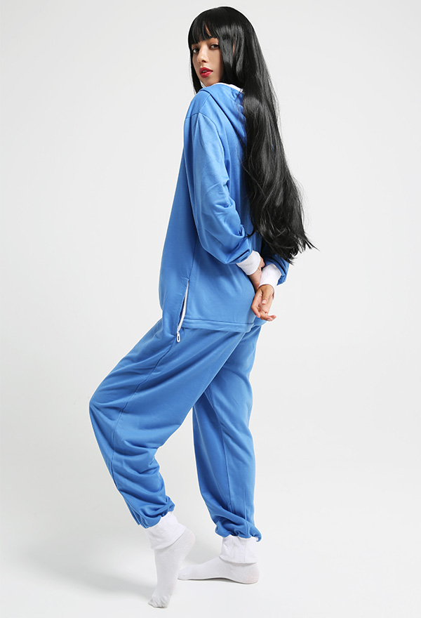 Combinaison Halloween Pyjama Une Pièce Vêtement de Nuit à Manches Longues Bleu pour Femme