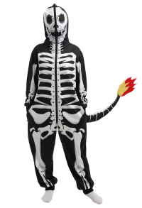 Halloween Women Skull Skeleton Flame Dragon Pattern Print Hooded Onesie Pajamas Loungewear Adults Onesie Homewear Kigurumi Costume Outfits
