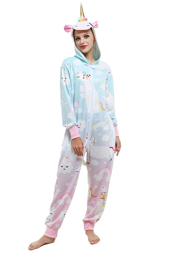 Einhorn Regenbogen Bodysuit mit Kapuze Lange Ärme Schwanz Flügel Lange Hosen Onesie Homewear Kigurumi Jumpsuit mit Ohren