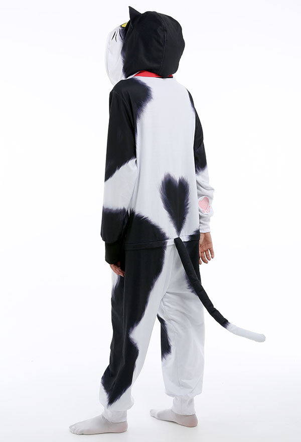 Combinaison Pyjama Motif Chat Vache Kawaii Une Pièce Vêtement de Nuit Manche Longue avec Ruban