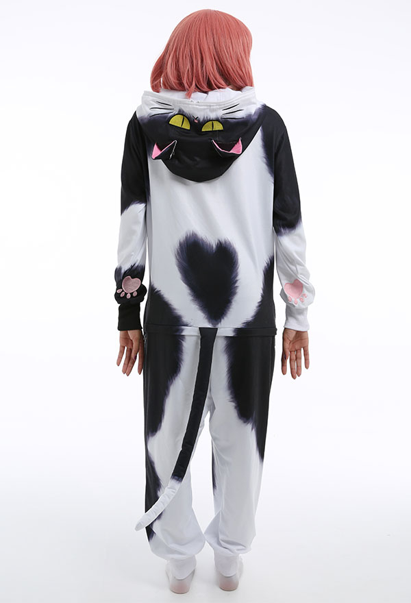 Combinaison Pyjama Motif Chat Vache Kawaii Une Pièce Vêtement de Nuit Manche Longue avec Ruban