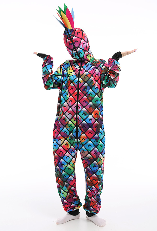 Women Colorful Pineapple Pattern Onesie Pajamas One-Piece Long Sleeved Sleepwear Cosplay Costume Outfits