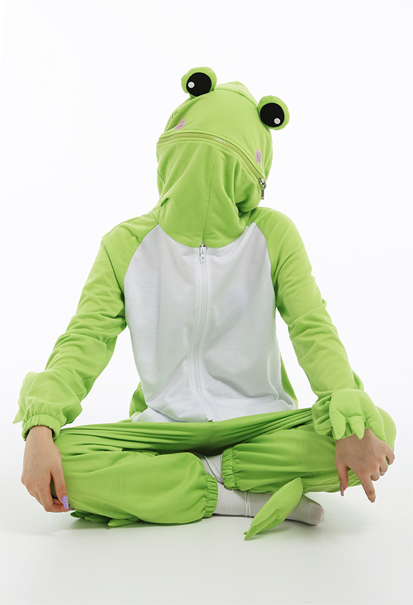 Women Cartoon Frog Pajama Kigurumi Outfits Onesie One Piece Animal Long Sleeves Cosplay Costume Sleepwear