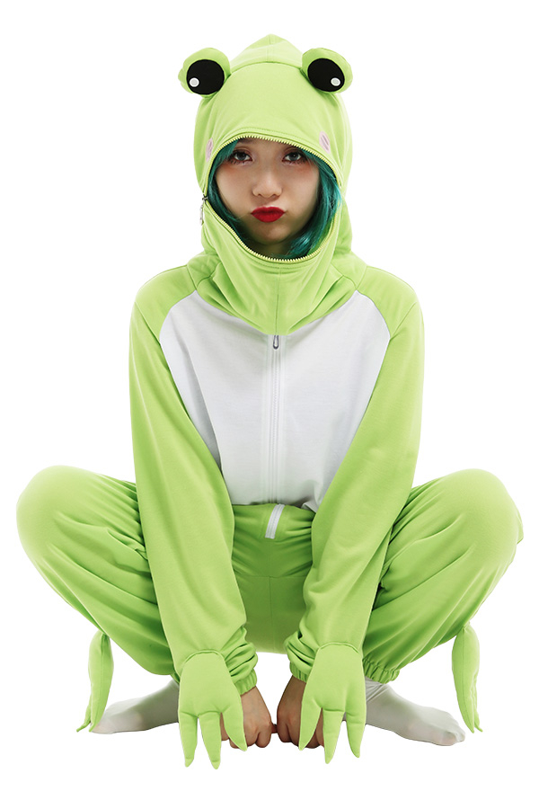 Women Cartoon Frog Pajama Kigurumi Outfits Onesie One Piece Animal Long Sleeves Cosplay Costume Sleepwear