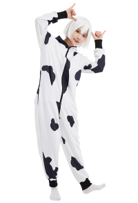 Women Cow Pattern Onesie Pajama Adult Onesie Homewear Kigurumi Hooded Loungewear Costume Outfits