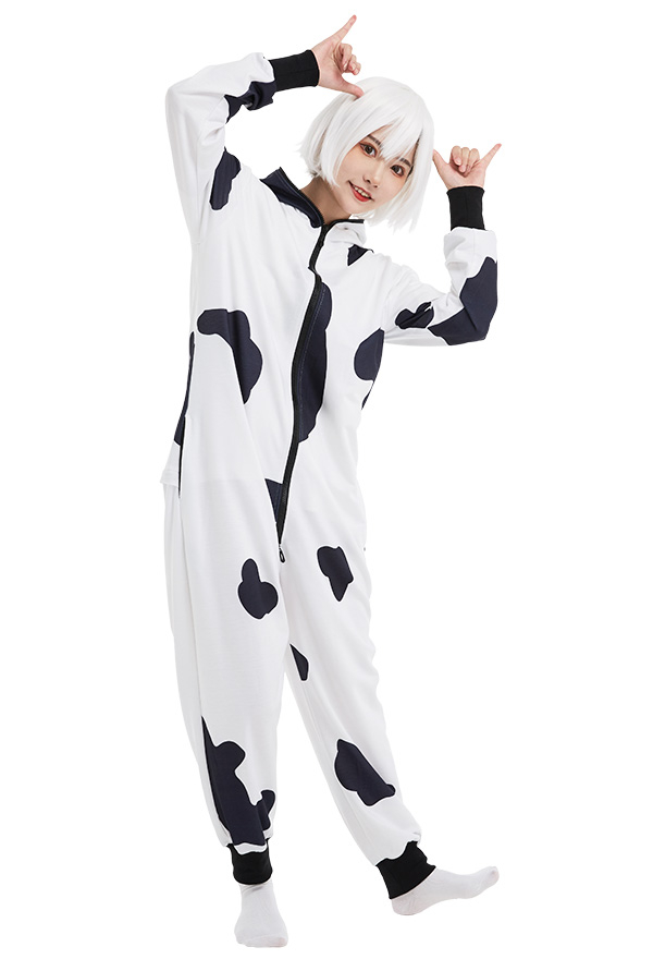 Kühe Muster Overall mit Kapuzen Pyjamas Onesie Homewear Kigurumi Jumpsuit Kostüm Halloween Anzug