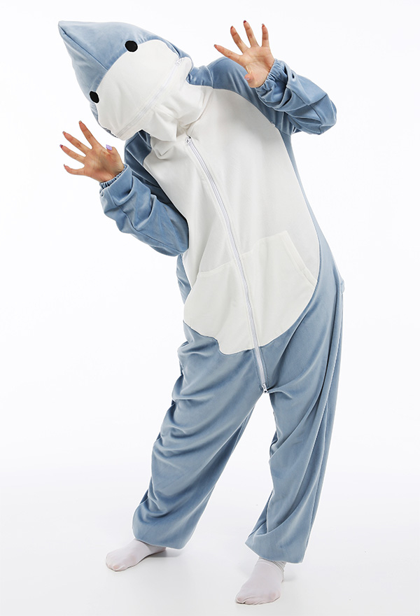 Women Cartoon Animal Adult Pajama Kigurumi Outfits Onesie One Piece Great White Shark Animal Cosplay Costume