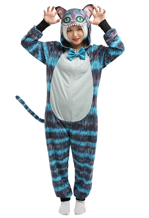 Cartoon Katze Onesie Overall mit Kapuzen Homewear Kigurumi Pyjamas Lange Arm Jumpsuit Kostüm Cosplay Halloween Anzug