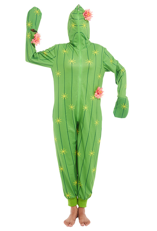 Cactus Print Onesie Pajamas Kigurumi Women Long Sleeves Hooded