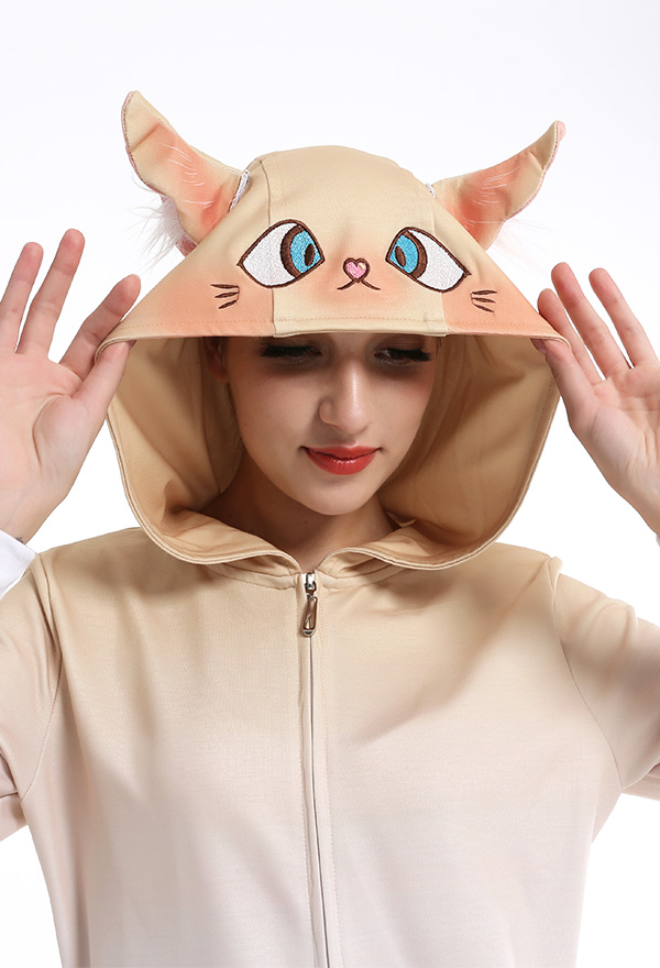 Damen Kawaii Katze Kleid Pyjama Katze Schwanz Lange Arm Homewear Kigurumi