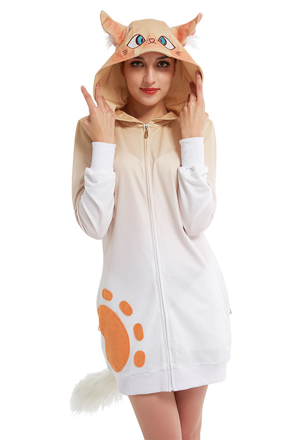 Damen Kawaii Katze Kleid Pyjama Katze Schwanz Lange Arm Homewear Kigurumi