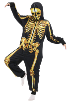 Halloween Golden Skeleton Digital Printing Onesie Pajama Adult Homewear Hooded Kigurumi Loungewear Costume Outfits