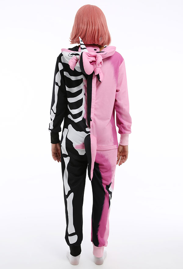 Damen Cartoon Einhorn Erwachsene Onesie Overall mit Kapuzen Homewear Kigurumi Pyjamas Lange Arm Jumpsuit Kostüm Cosplay Halloween Anzug