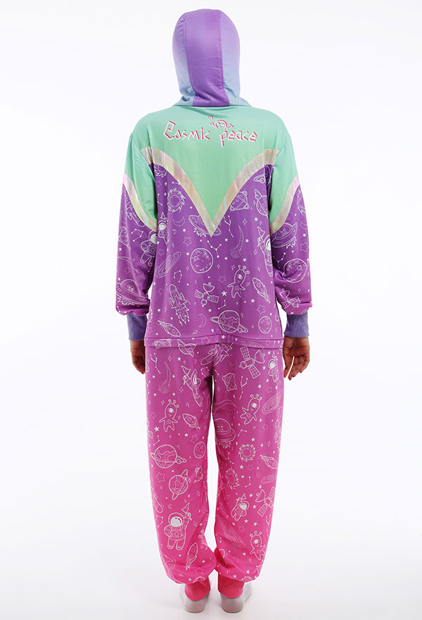 Alien Design Gradient Color Onesie Pajamas Women Long Sleeve