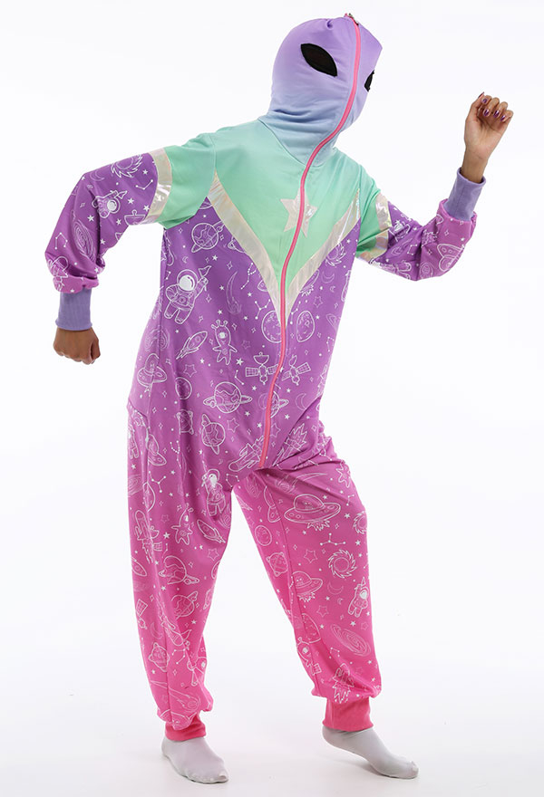 Combinaison Halloween Pyjama Une Pièce Style Mademoiselle Extraterrestre Vêtement de Nuit à Manches Longues