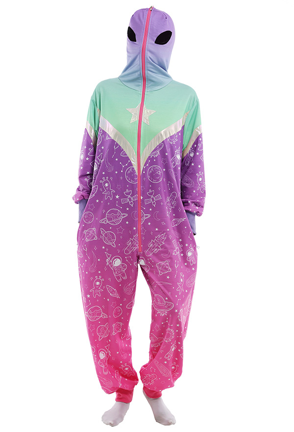 Combinaison Halloween Pyjama Une Pièce Style Mademoiselle Extraterrestre Vêtement de Nuit à Manches Longues