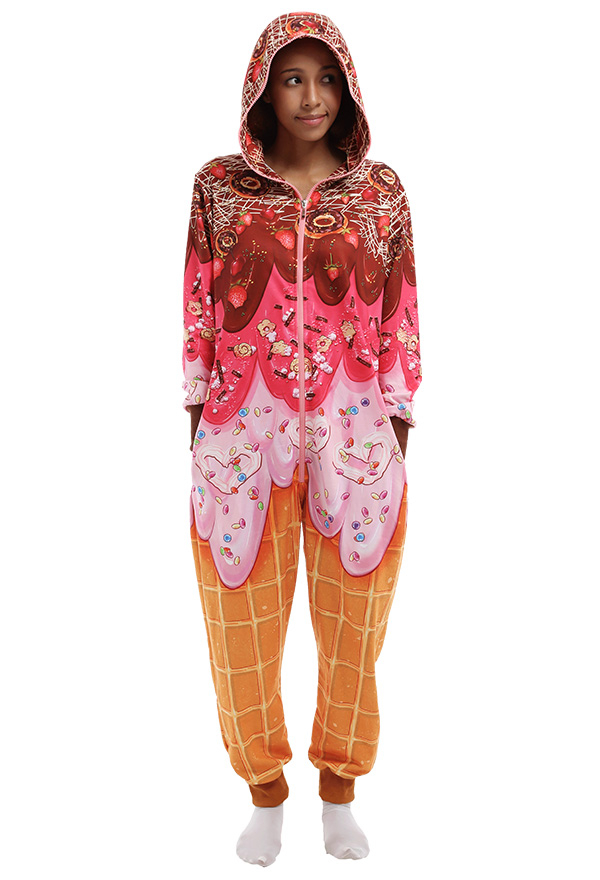 Cartoon Ice Cream Pattern Print Onesie Pajama - Women Loungewear