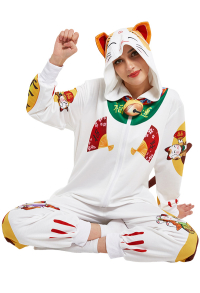 Women Beckoning Cat Homewear Onesie Pajama Adult Kigurumi Hooded Loungewear Costume Outfits