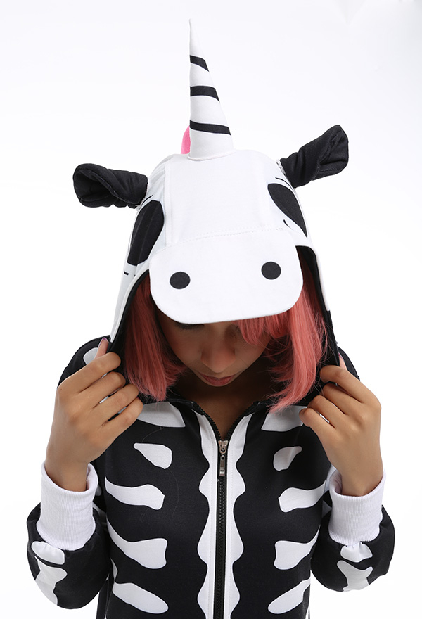 Combinaison Halloween Pyjama Une Pièce de Style Squelettes Cheval Vêtement de Nuit à Manches Longues